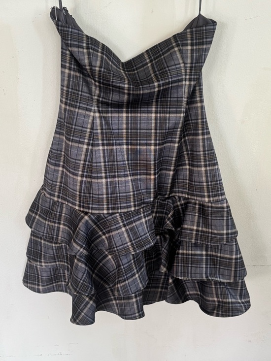 Motel Rocks Strapless Gray Plaid Ruffle Mini Dress - Picture 7 of 7